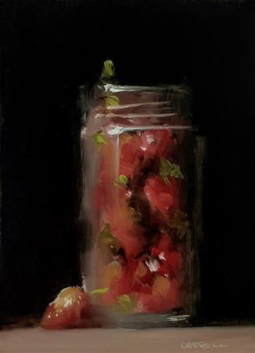 Daily Paintworks - "Strawberry Jar" - Original Fine Art for Sale - © Neil Carroll Still Life Impressionism, Strawberry Still Life, Neil Carroll, Oil Painting Realism, Fruit Paintings, Painting Realism, Still Life Artists, Painting Glass, Still Life Fruit