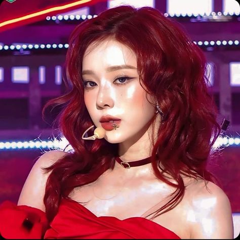 Kpop Red Aesthetic, Red Hair Kpop, Hair Stages, Wine Red Hair, Winter Face, Hair Icon, I Love Winter, Aespa Winter, Winter Aespa