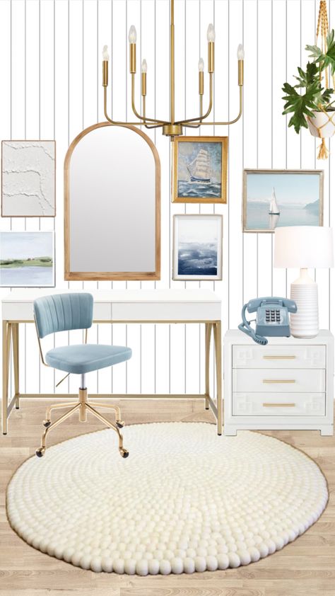 office inspiration!!#office #homedecor #inspo #costal #blue #ocean Beachy Office, French Country Office, Coastal Home Office, Spanish Bedroom, Coastal Office, Office Organization Tips, Beach Room Decor, Office Blue, Coastal Room