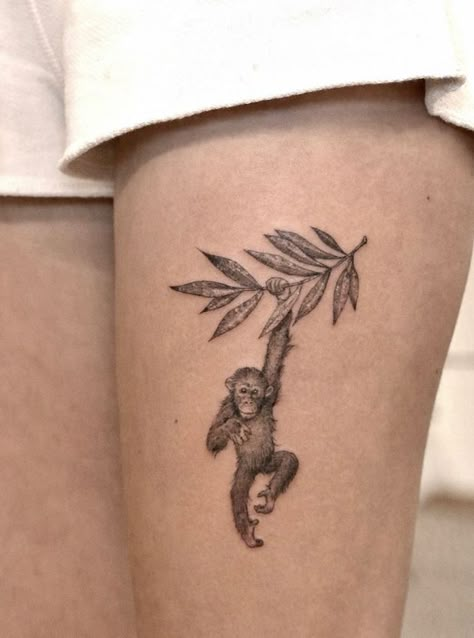 Jungle Tattoo, Monkey Tattoo, Monkey Tattoos, Tatuaje A Color, Tattoo Style Drawings, Black Ink Tattoos, Hand Tattoo, Simplistic Tattoos, Line Tattoos