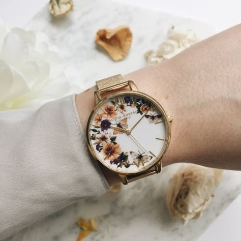 Olivia Burton Enchanted Garden Butterflies Gold Mesh Watch Latest Women Watches, Pretty Watches, Watch Ideas, Fancy Watches, Trendy Watches, Cute Watches, Accesories Jewelry, Womens Watches Luxury, Girls Watches