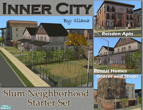 Illiana's Inner City - Slum Neighborhood Starter Set Sims 2 Community Lot, Sims 2 Neighborhood, Sims 2 Neighborhood Decor, The Sims 4 City Living, Sims 4 Slums, Sims 2 Neighborhood Download, The Urbz Sims In The City, Sims3 Cc, Sims2 Cc