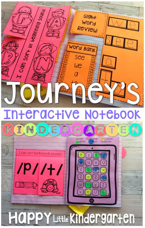 Happy Little Kindergarten: Journey's Kindergarten Interactive Notebook Kindergarten Journals, Phonics Ideas, Interactive Journals, Kindergarten Language Arts, Interactive Reading, Teacher Material, Kindergarten Lesson Plans, Kindergarten Lessons, Kindergarten First Day