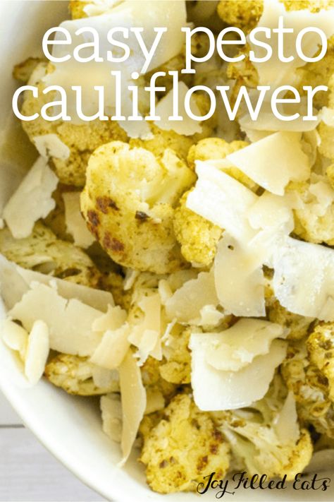 There are just 3-ingredients standing between you and this delicious Pesto Cauliflower. It makes an easy side to go with all your favorite meals. Plus, this healthy dish also happens to be keto-friendly, low carb, gluten-free, and grain-free too. Pesto Cauliflower, Keto Pork Chops, Keto Sides, Joy Filled Eats, Low Carb Pasta, Low Carb Soup, Keto Side Dishes, Thm Recipes, Favorite Meals