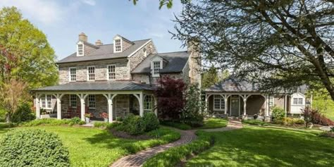 This Stone Farmhouse Makes Our Daydreams Run Wild  - HouseBeautiful.com Farmhouse Exterior Stone, Farmhouse Addition, House In The Country, Stone Farmhouse, Stone Cottages, Old Stone Houses, Farmhouse Remodel, Modern Farmhouse Exterior, Stone Cottage