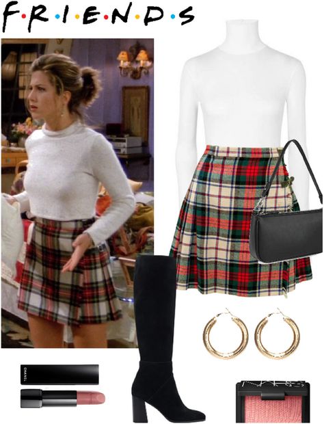 friends outfit Outfit | ShopLook Dress Like Friends Characters, Friends Tv Show Fall Outfits, Friends Inspired Outfits Phoebe, Rachael Outfits Friends, Friends Aesthetic Tv Show Outfits, Friends Costumes Tv Show, Friends Tv Show Outfits, Rachel Green Outfits Plaid Skirt, Aesthetic Christmas Outfits