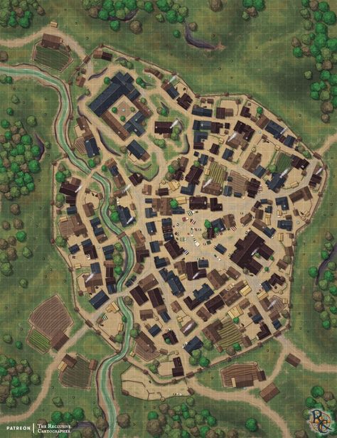 Town of Cotor 40x52 - Settlement Map | Patreon Fantasy City Map, Village Map, Japanese Village, Dnd World Map, Fantasy Town, Fantasy World Map, Dungeons And Dragons Classes, Tabletop Rpg Maps, Town Map