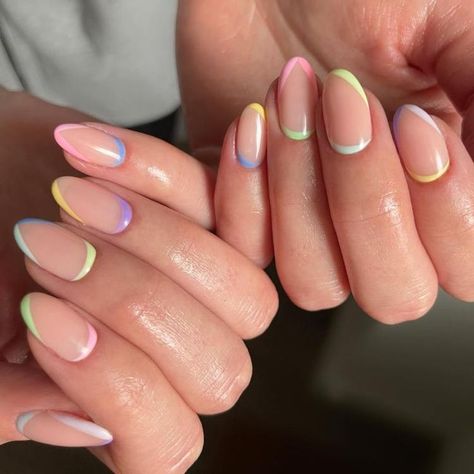 Pastel Nails 2023, Nails French Tip Pastel, French Tip Pastel Nails, Pastel Nails Designs Spring, Pastel Nails French Tip, French Tip Pastel, Trendy Pastel Nails, Nail Ideas Pastel, Nails Acrylic Pastel