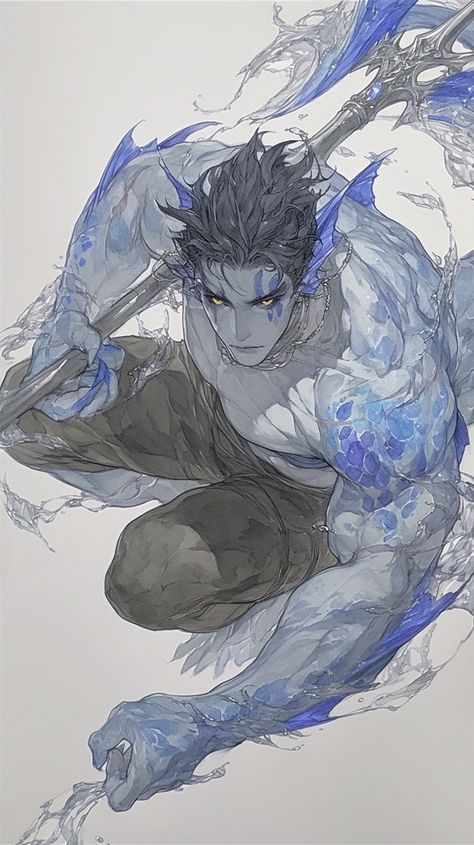 Sea Person Character Design, Water Dragon Oc, Dragon Human Hybrid Male, Character Artist, Male Character, Monster Concept Art, Desenho Tattoo, Dungeons And Dragons Homebrew, Fantasy Concept Art