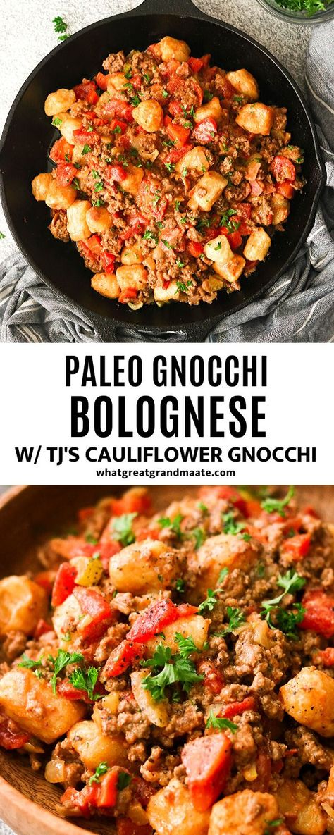 Paleo Gnocchi, Gnocchi Bolognese, Gluten Free Gnocchi, Cauliflower Gnocchi, Paleo Cauliflower, Gnocchi Recipe, Delicious Paleo Recipes, Bolognese Recipe, Paleo Recipes Easy