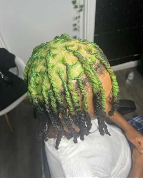 Green Locs Men, Green Hair Color Men, Green Dreadlocks, Locs Dyed, Dread Ideas, Loc Colors, Dyed Locs, Green Dreads, Mens Dreads