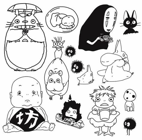 Tatuaje Studio Ghibli, Studio Ghibli Tattoo, Ghibli Tattoo, Muster Tattoos, Doodle Tattoo, Cute Tiny Tattoos, Poke Tattoo, Studio Ghibli Art, 캐릭터 드로잉