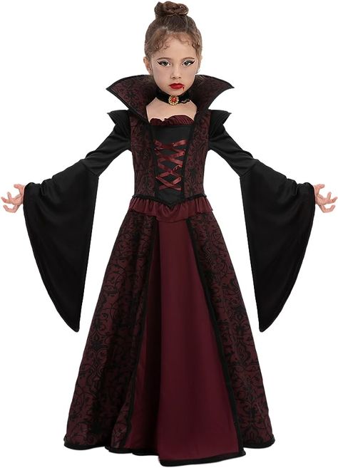 Vampire Costume Kids, Royal Vampire, Vampiress Costume, Girls Vampire Costume, Sorceress Costume, Girls Halloween Dress, Kid Costume, Trick Or Treat Costume, Vampire Dress