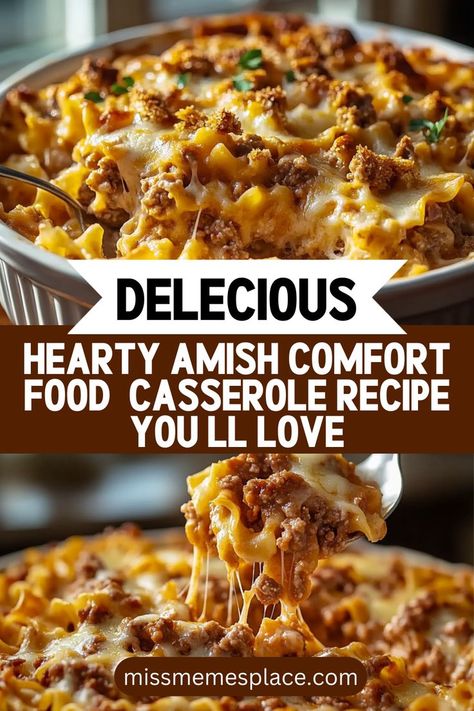 Discover the magic of hearty Amish comfort food with our Amish Country Casserole recipe! This easy-to-follow casserole brings together ground beef, egg noodles, and mixed vegetables in a creamy, savory sauce that’s baked to perfection. Not only is it a filling meal for any occasion, but it also showcases the wholesome goodness of traditional Amish cooking. Ideal for family meals or potluck events, this dish is sure to impress with its rich flavors and comforting appeal. Try it today! Egg Noodles With Vegetables, Amish Pasta Casserole, Amish Country Casserole Ground Beef, Amish Hotdish, Amish Casserole Recipes, Amish Hamburger Casserole, Meals Under 20$, Amish Meals, Amish Recipes Authentic