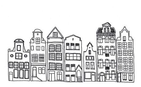 21a0f661e8d751ccf73b8c5a4d86044f Drawing Of Buildings, Amsterdam Houses, Building Drawing, Building Illustration, House Sketch, City Drawing, White Drawing, House Illustration, Black And White Lines