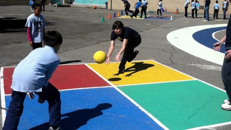 4 Square Game, Asphalt Games, Elementary School Playground, Playground Painting, Recess Games, Playground Activities, Playground Games, School Murals, Blank Slate