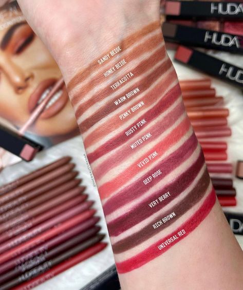 The Beauty Radar on Instagram: “Swatches of the new @hudabeauty Lip Contour 2.0 liners 👄 Did I mention there’s a sharpener at the bottom!? Perfect shades for any lip combo…” Huda Beauty Lip Liner, Huda Beauty Lip Contour, Huda Beauty Lip, Lip Contour, Hydrating Lipstick, Caramel Blonde, Berry Lips, Lip Combo, Lip Contouring