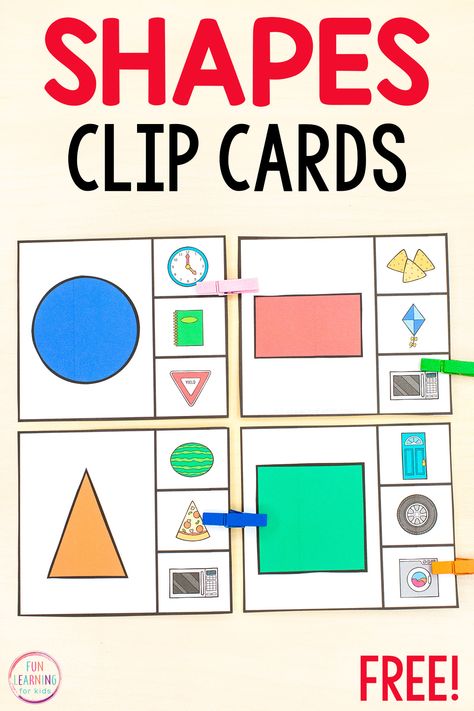 Shapes Sorting Printable, 2d Shapes Activities Kindergarten, Clip Cards Preschool Free, Aba Materials Free Printable, Shape Cards Printable Free, Shape Sorting Printable Free, Shapes Games Preschool, Kindergarten Shape Activities, Shape Flashcards Printable Free