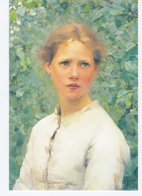 "A girls head" 1886  Sir George Clausen (1852 - 1944) George Clausen, Portraits Women, Manchester Art, Drawing Styles, City Gallery, Lds Art, Portrait Paintings, English Artists, Bas Relief