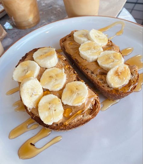 Toast With Banana And Peanut Butter, Peanut Butter Banana Honey Toast, Almond Butter Banana Toast, Peanut Butter Toast With Banana, Banana On Toast, Peanut Butter Banana Toast, Almond Butter Toast, Toast With Honey, Banana And Honey