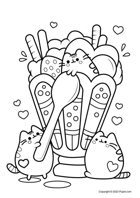 Pusheen Ice Cream Coloring Page High Coloring Pages Cartoon, Cute Coloring Pages Easy, Pusheen Coloring Pages, Ice Cream Coloring Pages, Hello Kitty Colouring Pages, Color Sheets, Frozen Ice, Kitty Coloring, Free Adult Coloring Pages