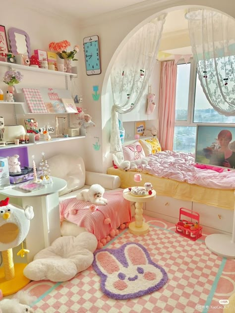 Kawaii Bedroom Aesthetic Korean, Kawaii Bedroom Aesthetic Blue, Kawaii Wallpaper For Bedroom, Bunk Bed Kawaii Room, Kawaii Bedding For $40, Pastel Room Decor, Dream Bedroom Inspiration, Cute Bedroom Ideas, Dekorasi Kamar Tidur