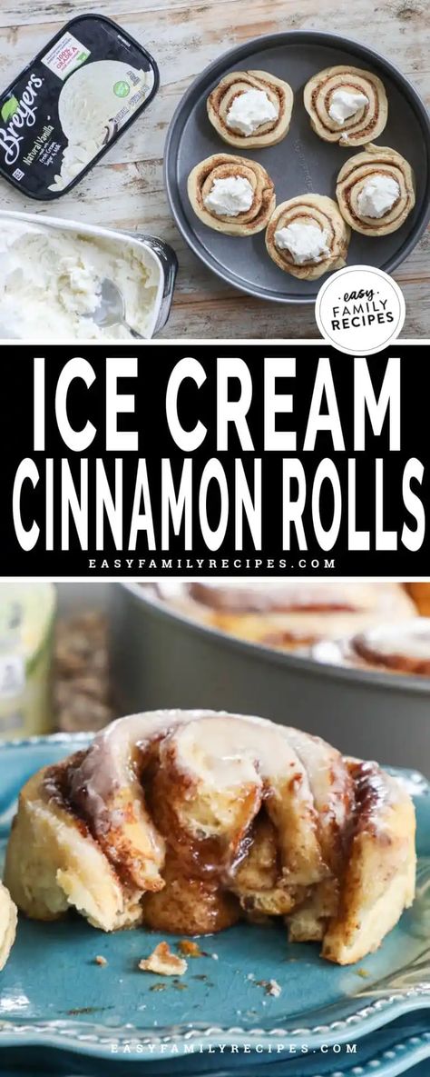 Cinnamon Roll With Ice Cream, Cinnamon Rolls With Ice Cream, Ice Cream Cinnamon Rolls, Store Bought Cinnamon Rolls, Pillsbury Cinnamon Roll Recipes, Cream Cinnamon Rolls, Baking Hack, Rhodes Cinnamon Rolls, Cinnabon Rolls