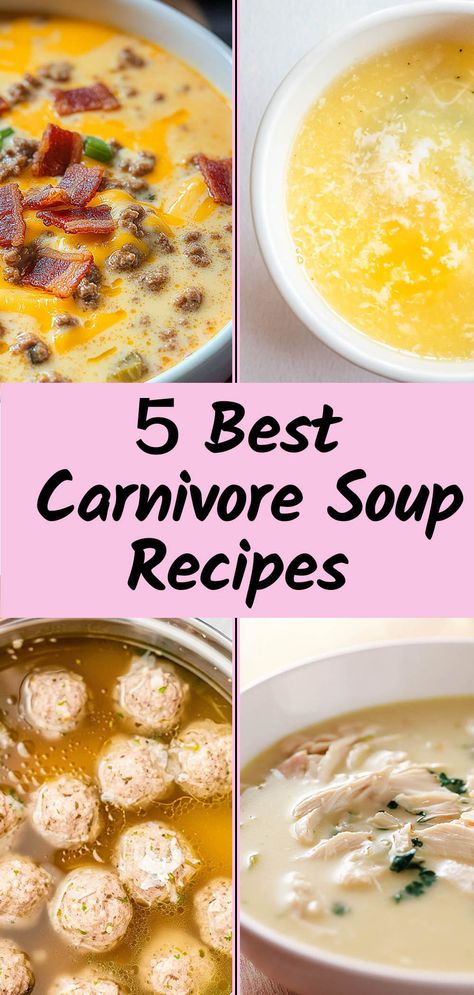 5 Best Carnivore Soup Recipes Caveman Diet Food List, Soup Recipes Easy, Carnivore Meals, Caveman Diet Recipes, Diet Soup, Bacon Cheeseburger Soup, The Carnivore Diet, Carnivore Recipes, Diet Soup Recipes