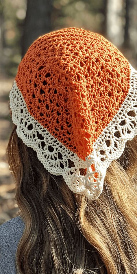 Boho Crochet Bandana Pattern Free Crochet Pattern Head Scarf, Knit Hair Bandana, Crochet Hair Bandanna, Granny Bandana Crochet Pattern, Crochet Hair Kerchief Free Pattern, Head Scarf Crochet Pattern, Crochet Headscarf Pattern, Crocheted Bandana Free Pattern, Crochet Headscarf Pattern Free