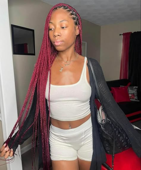 December Hairstyles, Braids Twist Hairstyles, Coloured Braids, Red Braids, Protective Braids, Box Braid Hair, Hair Colour Inspo, Girl Hair Colors, Knotless Box Braids