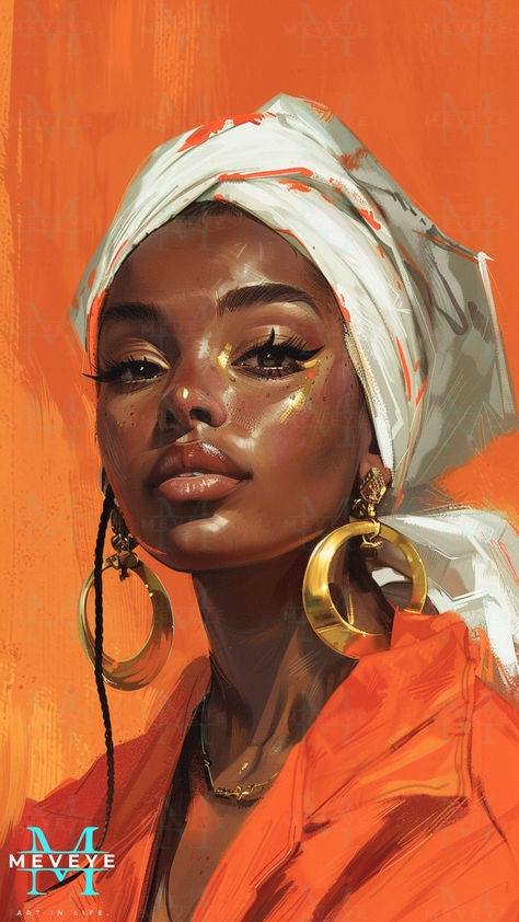 Painting Ideas Of People, Portrait Background Ideas Painting, Black Skin Painting, Ugly Art Drawings, Painting Black Skin, African Women Art Painting, Orange Painting Aesthetic, Black Woman Art Drawings, Afrocentric Art Goddesses