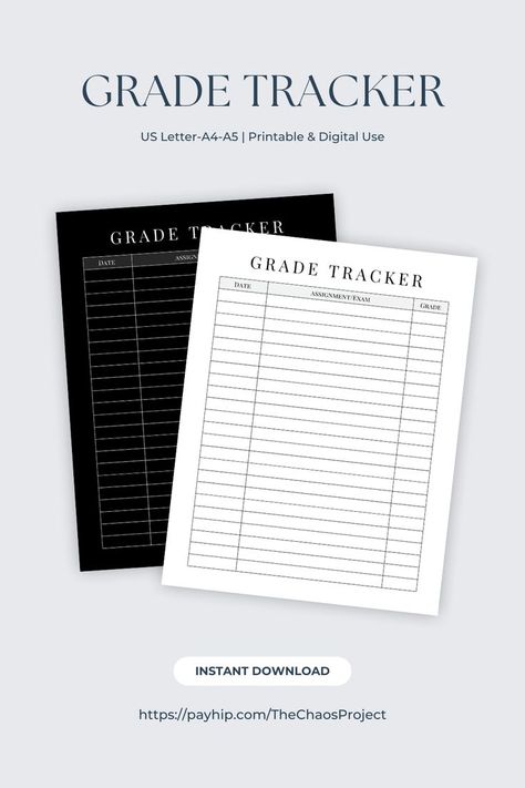 Keep track of your grades with this simple and easy-to-use printable grade tracker. #schoolplanner #studyplanner #collegeplanner #gradetracker #homeschool #homeschoolmom #studymotivation #studyroutine #studytips #studywithme #studyaesthetic #freeprintable Grade Tracker Printable, Student Grade Tracker, Grade Tracker, Monthly Planner Template, Weekly Monthly Planner, School Grades, School Planner, Tracker Printable, College Planner