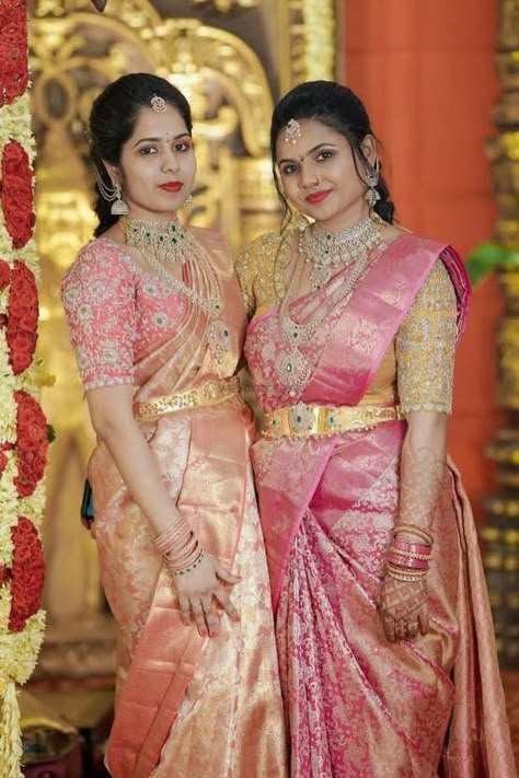 Sisters Before Misters, Kanchi Pattu Sarees, Coordinated Outfits, Brides Sister, Latest Bridal Blouse Designs, Bridal Sarees South Indian, Indian Bridal Sarees, Wedding Saree Blouse Designs, Wedding Saree Collection