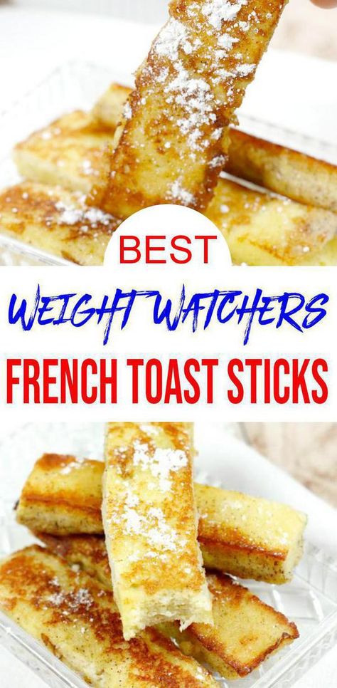 Weight Watchers french toast sticks with powdered sugar on top Ww French Toast, Weight Watchers French Toast, French Toast Sticks Recipe, Lchf Breakfast, Weight Watchers Food Points, Weight Watchers Meals Dinner, Ww Snacks, Microwave Bread, Tonights Dinner