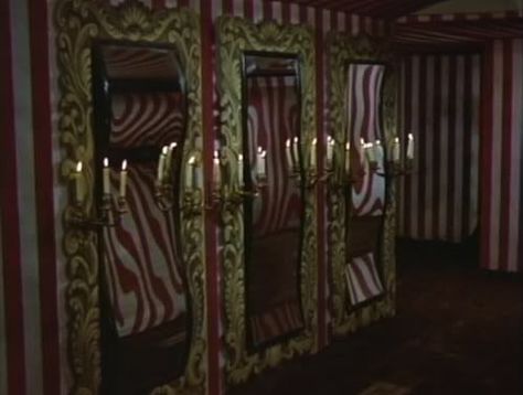 Mirror House Circus, Circus Liminal Space, House Of Mirrors Carnival Aesthetic, Victorian Carnival Aesthetic, Hall Of Mirrors Circus, Mirrors Scary, Gothic Carnival Aesthetic, Funhouse Mirror Room, House Of Mirrors Carnival