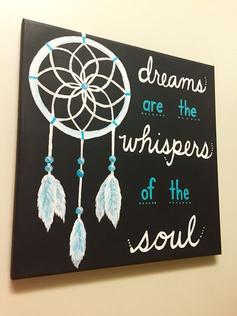 DIY painting on canvas. dreamcatcher and dream quote. Atrapasueños Tattoo, Dream Quote, Canvas Art Quotes, Simple Wall Art, Paint Night, Painting Quotes, Easy Canvas Painting, Canvas Painting Diy, Houseboat