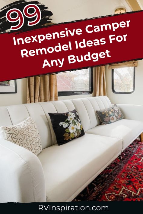 Renovating an RV can put a major dent in your pocketbook. But there are plenty of ways to zhuzh your RV’s interiors that don’t break the bank. We’ve brainstormed, checked out professional renovations, and shared our best DIY tips to create this budget-friendly list of camper remodel ideas. Whether you want to tackle a renovation, decorate your RV to feel more homey, or organize all of your belongings, here are 99 ideas to transform your camper! #rvinspiration #rvrenovation #rvdecor Rv Newbies, Camper Remodel Ideas, Rv Models, Decorating Your Rv, Rv Decorating, Rv Sofas, Rv Inspiration, Rv Redo, Rv Interior Remodel