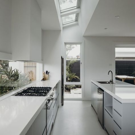 Kitchen skylight and exterior door (?) Australian Beach House, Shoal Bay, Kitchen Window Design, Skylight Kitchen, Double Storey House, Kitchen Benchtops, Let There Be Light, Queen Room, Sleep On The Floor