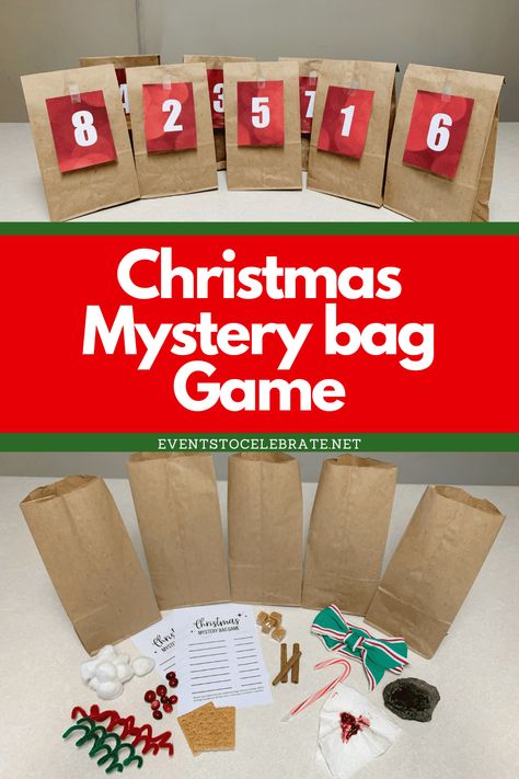 Follow along to see what items I put in the bags, to get access to my free printable, and for more family-friendly Christmas content! Christmas Mystery Games, Christmas Outburst Game Free, Fun Christmas Activities For Middle School, Fun Christmas Activities For High School, Christmas Co Worker Games, Christmas Activity Games For Family, Christmas Mystery Game For Kids, Christmas Wrapping Game, Classroom Holiday Games For Kids