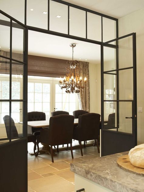 Black metal French doors Black Metal French Doors, Metal French Doors, French Double Doors, Steel French Doors, Table With Chairs, Internal French Doors, Glass French Doors, Wrought Iron Doors, Glass Doors Interior