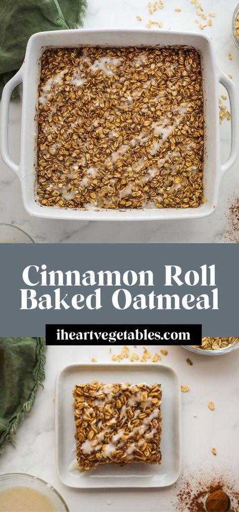 This healthy cinnamon roll baked oatmeal is a tasty twist on a classic breakfast favorite. This delicious breakfast combines the wholesome goodness of oats with irresistible sweet cinnamon flavor! Heart Healthy Baked Oatmeal, Rolled Oats Recipe Breakfast, Rolled Oats Breakfast, Cinnamon Roll Baked Oatmeal, Healthy Oats Breakfast, Healthy Cinnamon Roll, Baked Oatmeal Recipes Healthy, Rolled Oats Recipe, Cinnamon Healthy