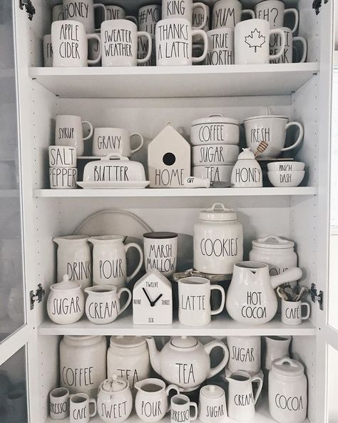 Rae Dunn Mugs, Cabinet Display, Rae Dunn Collection, Honey Tea, Display Cabinet, A R, On Instagram, Instagram