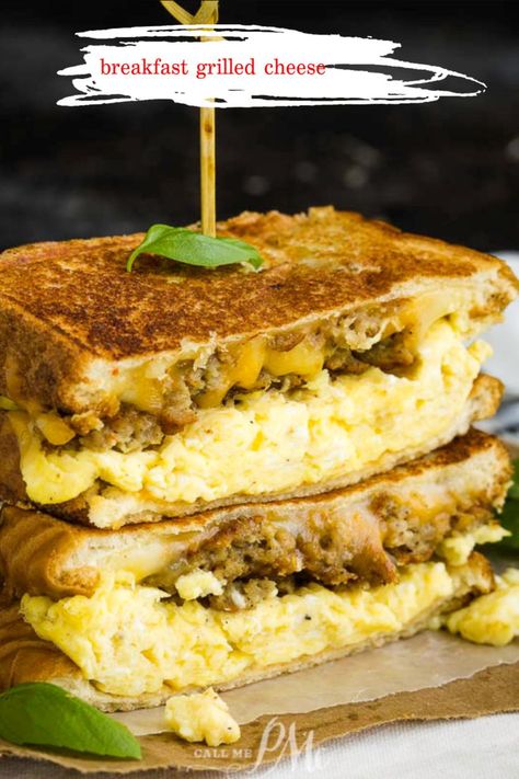 A savory, indulgent sandwich, Breakfast Grilled Cheese Recipe with soft scrambled eggs and sausage, will have you looking forward to breakfast. #breakfast #sandwich #grilledcheese #cheese #easy #scrambledeggs #sausage Sausage Egg Cheese Sandwich, Scrambled Egg Grilled Cheese Sandwich, Sausage Egg And Cheese Sandwich, Breakfast Grilled Cheese, Sausage Egg Breakfast Casserole, Soft Scrambled Eggs, Egg Bake Casserole, Sandwich Breakfast, Breakfast Quick