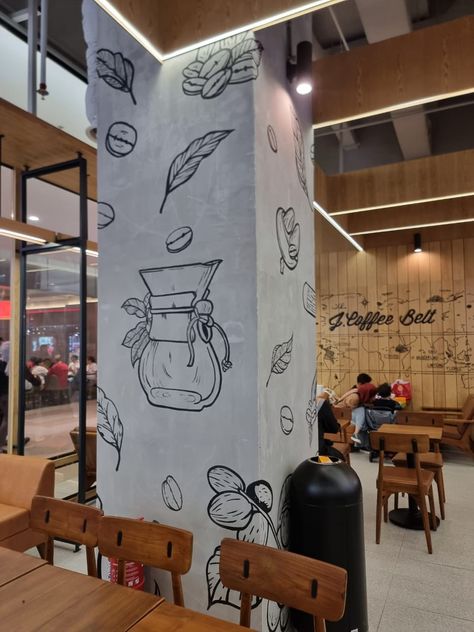 Mural Art Coffee Shop, Coffee Bar Mural, Coffe Murals, Coffee Shop Mural Wall, Coffee Mural Wall, Cafe Mural Art, Mural Coffee Shop Wall Art, Cafe Mural Ideas Coffee Shop, Coffee Shop Wall Painting