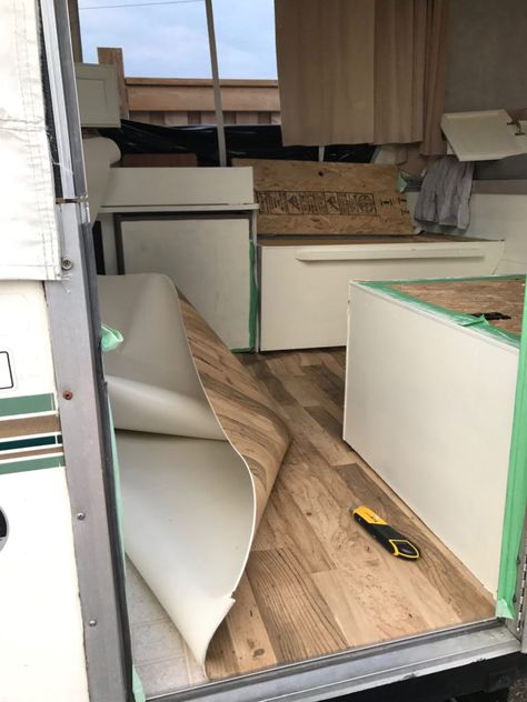 Tent Trailer Remodel Diy, Tent Trailer Remodel, Vintage Trailer Remodel, Camper Flooring, Popup Camper Remodel, Trailer Renovation, Camper Diy, Camper Reno, Camper Trailer Remodel