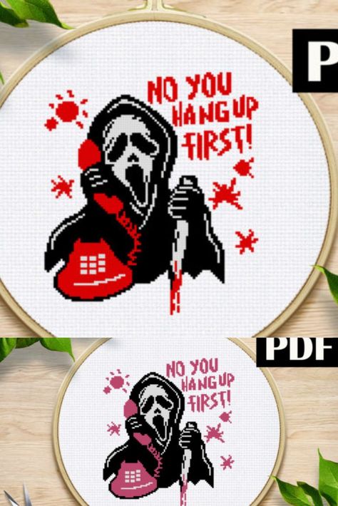 Ghost Face No You Hang Up First PDF Ghost Face Cross Stitch Pattern, Ghost Face Cross Stitch, Face Cross Stitch, Printable Cross, Ghost Face, Ghost Faces, Hung Up, Creative Fabrica, Cross Stitch Patterns