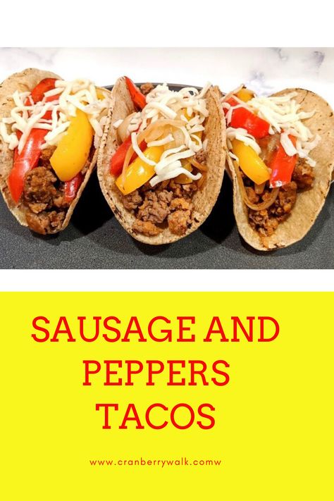 Meat Filling: 1 1/2 pounds hot Italian Sausages, casings removed 1 pound ground beef olive oil 5 cloves garlic, minced 1 1/4 teaspoons dried oregano 1 teaspoon kosher salt 1 teaspoon smoked paprika corn tortillas 1-2 cups shredded Italian mixed cheese#taco #tacotuesday #sausageandpeppers #mexicanfood #italianfood Italian Sausage Tacos, Sausage Tacos, Beef Olives, Cheese Taco, Italian Sausages, Sauteed Peppers And Onions, Sauteed Peppers, Cheese Tacos, Hot Italian Sausage