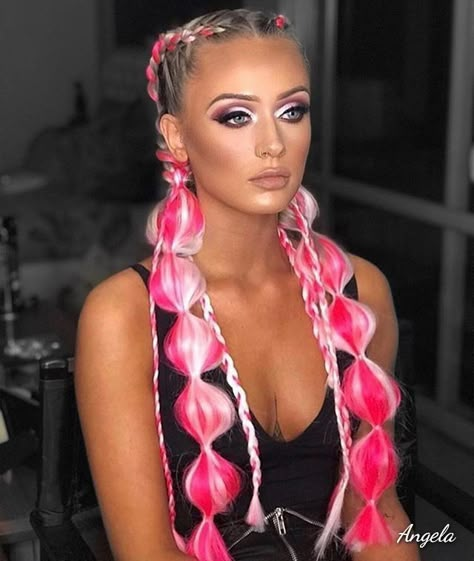 Festival Feed In Braids, Rave Hair Pigtails, Braided Festival Hair, Festival Braids With Color Extensions Short Hair, Pink Festival Braids, Festival Braids With Color Extensions Blonde Hair, Color Extensions Braids, Festival Braids Extensions, Cool Braids For Long Hair