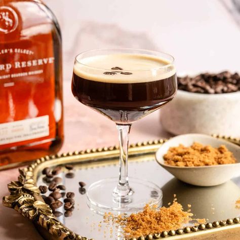 This bourbon espresso martini combines all the best flavors of bourbon and espresso to make the perfect espresso martini! Maple Bourbon Espresso Martini, Bourbon Espresso Martini, Bourbon Slush, Cream Puff Dessert, Brown Sugar Simple Syrup, Puff Dessert, Bourbon Cherries, Sweet Bourbon, Pineapple Mint