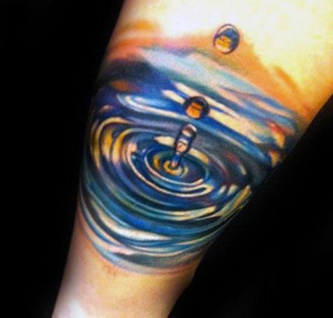 Incredible Water Drop Tattoos For Men On Arm Ripple Tattoo, Tattoos For Men On Arm, Fortune Tattoo, Water Drop Tattoo, Drop Tattoo, Peaceful Water, Water Bracelet, See Tattoo, Water Tattoo